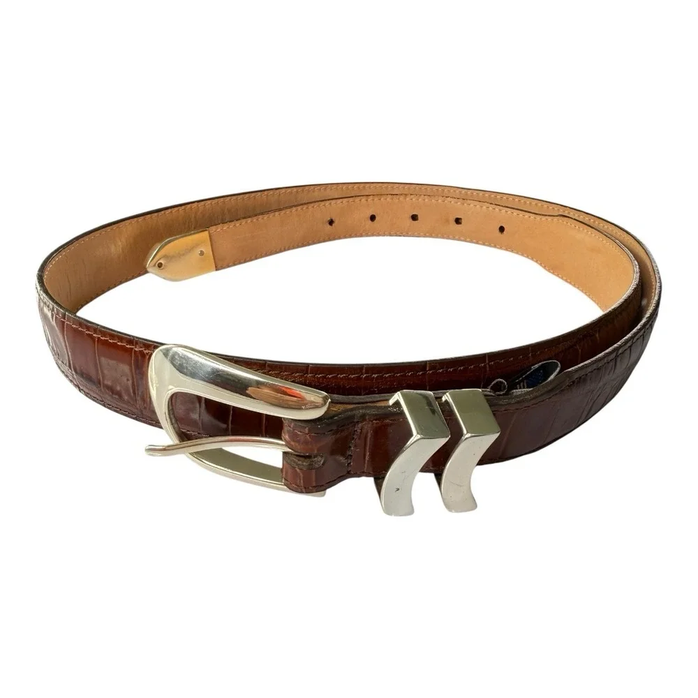 ONYX by Brighton Men's Leather Belt 42 Brown Croc Embossed Italian Calfskin USA